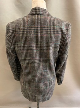Womens, Blazer, PEABODY HOUSE, Black, Brown, White, Polyester, Wool, Plaid, B:38, Rainbow Plaid, Peaked Lapel, Double Breasted, Button Front