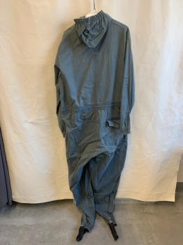 Mens, Coveralls/Jumpsuit, UNIVERSAL OVERALL CO, Dk Gray, Cotton, Solid, L, Hood Attached, Zip Front, L/S, 2 Pockets,