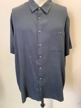THE FOUNDRY, Charcoal Gray, Rayon, Polyester, Solid, Short Sleeves, Button Front, Collar Attached, 1 Pocket, Textured Weave