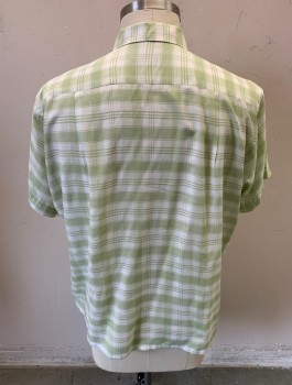 Mens, Shirt, ESSLEY, Mint Green, White, Poly/Cotton, Plaid, N17, S/S, Button Front, Chest Pocket, Back Pleats