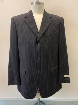 LUCA BERTONI, Black, Red Burgundy, Cream, Gray, Wool, Stripes - Pin, 3 Buttons, Single Breasted, Notched Lapel, 3 Pockets,