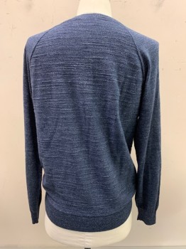 Mens, Pullover Sweater, J CREW, Navy Blue, Cotton, Heathered, M, Raglan L/S, 3 Buttons,  Henley