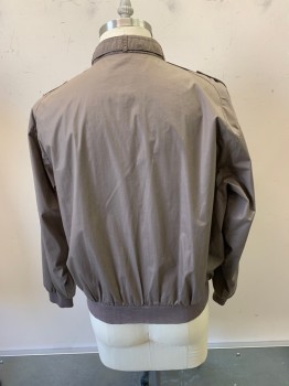 MEMBERS ONLY, Dusty Brown, Poly/Cotton, Nylon, Solid, Band Collar, Zip Front, 3 Pockets,