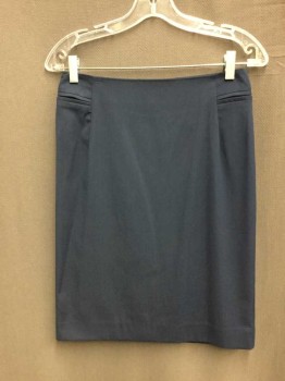 Womens, Suit, Skirt, MANGO, Dk Blue, Polyester, Spandex, Solid, 4, Pencil, Length Above Knee, Slit Center Back, and Zipper Center Back, Double Jetted Detail at Both Hip Line