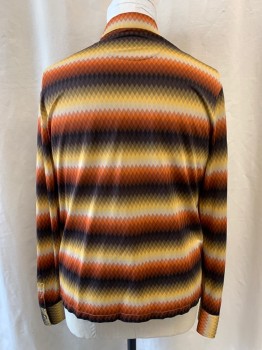 Mens, Casual Shirt, PERRY ELLIS, Burnt Orange, Black, Olive Green, Lt Yellow, Polyamide, Silk, Diamonds, Stripes - Horizontal , XL, Collar Attached, Button Front, Long Sleeves