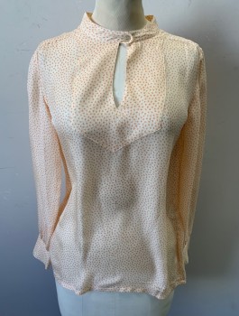 A.P.C., Cream, Peachy Pink, Synthetic, Spots , Knit, Long Sleeves, Pullover, Band Collar, Yoke at Chest