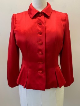Womens, 1990s Vintage, Suit, Jacket, OSCAR DE LA RENTA, Red, Polyester, Solid, B40, 14, W33, L/S, B.F., Collar Attached, Pleated Bottom,