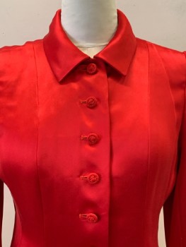 Womens, 1990s Vintage, Suit, Jacket, OSCAR DE LA RENTA, Red, Polyester, Solid, B40, 14, W33, L/S, B.F., Collar Attached, Pleated Bottom,
