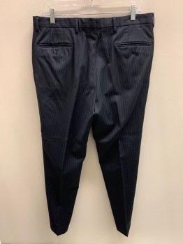 GALANTE, Midnight Blue, Lt Blue, Wool, Stripes - Pin, Zip Front, Button Closure, Extended Waistband, F.F, 4 Pockets, Creased