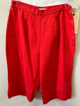 Womens, Pants, NL, H38, W26, Red, Cotton Canvas, F.F, Side Zip, Below Knee Length, Capri, Slit Cuffs