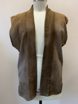 Mens, Vest, NO LABEL, Brown, Burlap, Solid, 2XL, Sleeveless, Shawl Collar, Distressed, Hole On Collar, Made To Order,