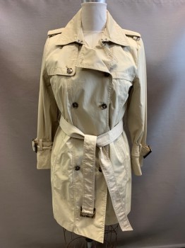 BANANA REPUBLIC, Lt Beige, Cotton, Solid, Double Breasted, With Belt, Epaulets,