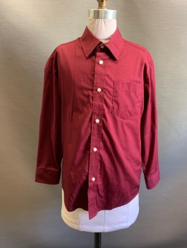 RETRO, Wine Red, Cotton, Patent Leather, Solid, C.A., Button Front, L/S, 1 Pocket,