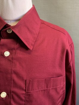 Childrens, Shirt, RETRO, Wine Red, Cotton, Patent Leather, Solid, 10, C.A., Button Front, L/S, 1 Pocket,