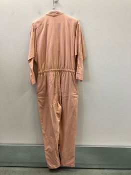 Womens, Jumpsuit, RIO INC., H:44, W:36, Dusty Pink Cotton Twill, V-N, Snap Front, Dolman L/S, Elastic Waist, 2 Hip Pckt, V-shaped Rhinestone And Studded Inserts Front