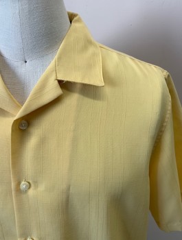 VIA EUROPA, Yellow, Polyester, Solid, S/S, Button Front, Self Satin Plaid, Pearl Buttons