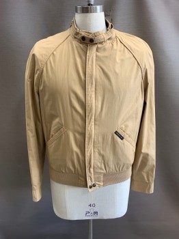 MEMBERS ONLY, Khaki Brown, Poly/Cotton, Solid, Band Collar, C.A., Collar Strap W/Snap Closures, Zip Front, 2 Pockts, L/S, Raglan Sleeves,Knit Collar/Waistband, REVERSIBLE - Brown W/Khaki Pipping/Side 2, *Glue Stains On Brown Side On Right Arm