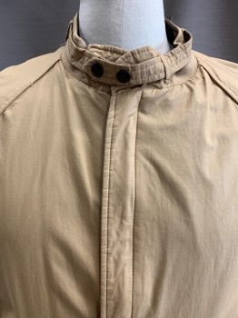 MEMBERS ONLY, Khaki Brown, Poly/Cotton, Solid, Band Collar, C.A., Collar Strap W/Snap Closures, Zip Front, 2 Pockts, L/S, Raglan Sleeves,Knit Collar/Waistband, REVERSIBLE - Brown W/Khaki Pipping/Side 2, *Glue Stains On Brown Side On Right Arm