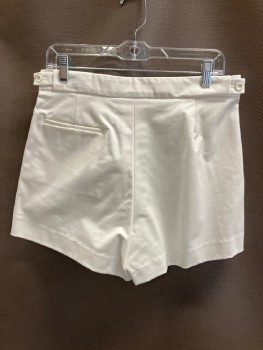 Mens, Shorts, MTO, White, Cotton, Polyester, Solid, W31, Tennis, Single Pleat, Zip Front, ButtonTab Adjustable Side Waist, 3 Pckts, Slits At Outside Hem