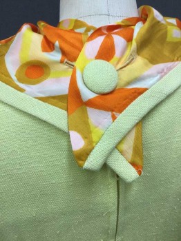 Young Naturals, Yellow, Cream, Orange, White, Tan Brown, Wool, Silk, Solid, Abstract , Sleeveless, W/ Detachable Kerchief Zip Back