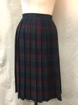 CANDA, Navy Blue, Forest Green, Red Burgundy, Polyester, Viscose, Plaid, Zip Back, Pleats, Below Knee
