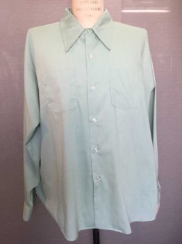 Bellcraft, Sage Green, Polyester, Cotton, Solid, Button Front, Collar Attached, Long Sleeves, 2 Pockets,