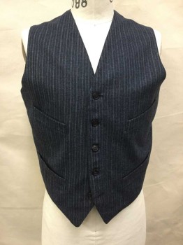 NO LABEL, Navy Blue, White, Wool, Heathered, Stripes, Button Front, 4 Pockets, Navy Lining, Good Condition,