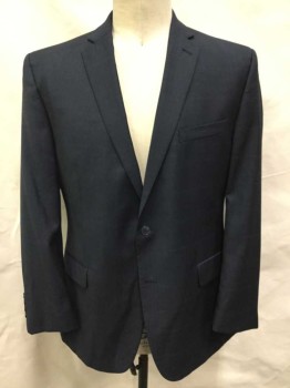 Mens, Suit, Jacket, VINCE CAMUTO, Dk Gray, Dusty Blue, Wool, Plaid-  Windowpane, 44R, Dark Gray with Dusty Blue Thin Perpendicular Stripes/Windowpane, Single Breasted, Notched Lapel, 2 Buttons,  3 Pockets, Slim Fit, Black Lining