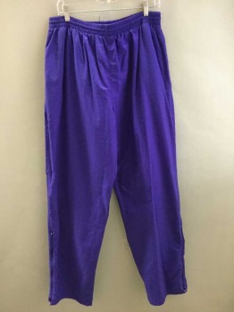 Tonix, Aubergine Purple, Nylon, Polyester, Solid, Straight Leg, Elastic Waist, Ankle Zippers, One Back Zip Pocket, Side Pockets, White Cotton/Poly Lining