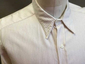 Mens, Dress Shirt, DARCY, White, Dk Brown, Cream, Cotton, Silk, Stripes - Vertical , 35, 16, Self Stripe Jacquard, Button Front, Long Sleeves, Collar Attached, Cuffs Need Links, Reproduction, Multiples,