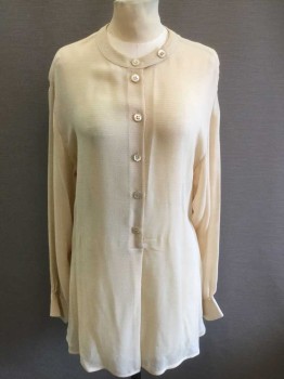 Womens, Blouse, GIORGIO ARMANI, Tan Brown, Rayon, Polyester, Solid, B 40, 6, Sheer Fabric, Long Sleeves, 6 Button Front, U-Neck with Button Tab Closures, Oversized,