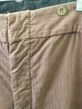 N/L, Sienna Brown, Lt Blue, Cotton, Stripes - Pin, Button Fly, Suspender Buttons at Outside Waist, 2 Side Seam Pockets, Belted Back, Made To Order Reproduction "Old West" Wear