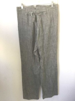 N/L, Lt Gray, Black, Cotton, Stripes - Vertical , Dotted Weave Gray/Black, with Black 1/8" Wide Vertical Stripes, Button Fly, Suspender Buttons at Inside Waist, 2 Side Pockets, Belted Back,  Made To Order Reproduction,