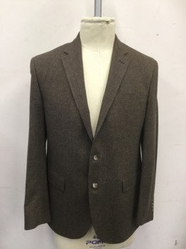 Mens, Sportcoat/Blazer, POLO RALPH LAUREN, Brown, Cream, Wool, Herringbone, Heathered, 44R, Single Breasted, Collar Attached, Notched Lapel, 3 Pockets