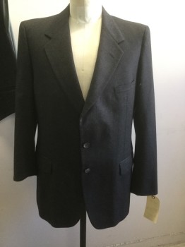 Mens, 1980s Vintage, Suit, Jacket, GIVENCHY, Charcoal Gray, Wool, Solid, 42 R , 2 Buttons,  Pocket Flap, Notched Lapel, Late 70's - Early 80's