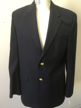 Mens, Blazer/Sport Co, CHAPS, Navy Blue, Wool, Solid, 38 R, 2 Buttons,  Notched Lapel, 3 Pockets,
