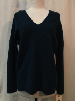 Womens, Pullover Sweater, VINCE, Teal Blue, Cashmere, Wool, Solid, XS, Teal Blue, Ribbed, V-neck,