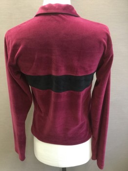 Mens, Polo Shirt, RICHARD EDWARDS, Maroon Red, Black, Polyester, Color Blocking, Large, Velour, Pullover, 1/4 Zipper, Black Piping Along Collar