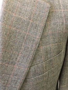 FREEMAN, Cream, Dk Brown, Red, Wool, Plaid, 2 Buttons,  Notched Lapel, 3 Pockets,
