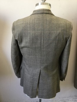 FREEMAN, Cream, Dk Brown, Red, Wool, Plaid, 2 Buttons,  Notched Lapel, 3 Pockets,