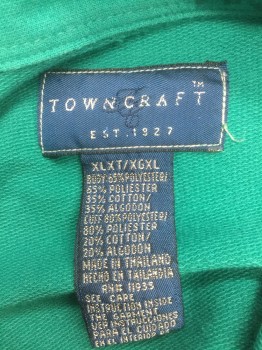 TOWNCRAFT, Teal Green, Black, White, Polyester, Cotton, Color Blocking, Short Sleeves, Polo, 1 Pocket, Knit, Modeled on 44