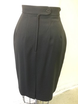 Womens, 1990s Vintage, Suit, Skirt, JONES NY, Black, Polyester, Acetate, Solid, W22, 2P, Wool Crepe, Center Back Zipper with Button Tab,