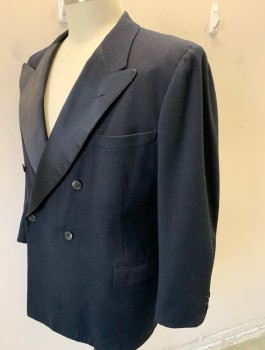 Mens, Formal Jacket, N/L, Black, Wool, Solid, 46R, Tuxedo Jacket, Double Breasted, Large Satin Peaked Lapel, 3 Pockets, Late 1930's - Dated 9/13/1939