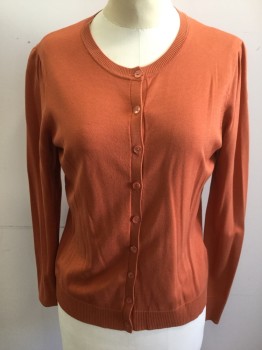 AUGUST SILK, Orange, Viscose, Silk, Solid, Button Front, Long Sleeves, Ribbed Knit Neck/Waist/Cuff, Slight Gather at Sleeve Inset