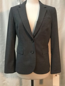 Womens, Suit, Jacket, BANANA REPUBLIC, Heather Gray, Wool, Elastane, Heathered, 8, Notched Lapel, 2 Buttons,  3 Pockets,