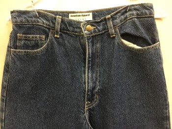 Womens, Jeans, AMERICAN APPAREL, Blue, Cotton, Solid, 29, Blue Denim, Zip Front, 5 Pockets