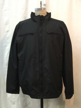 Mens, Casual Jacket, WILSONS LEATHER, Black, Polyester, Solid, XXL, Black, Zip Front, 4 Pockets,