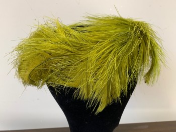 GENE DORIS NEW YORK, Lime Green, Feathers, Solid, Ring of Feathers, Buckram Base, Open Top,