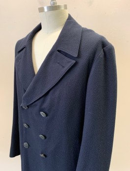 N/L MTO, Navy Blue, Wool, Solid, Heavy Wool, Pea Coat, Short Car Coat Length, Double Breasted, Notched Lapel, 2 Welt Pockets, Nautical Anchor Detail on Buttons, No Lining, Made To Order