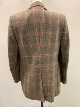 NL, Brown, White, Orange, Wool, Tweed, Plaid, Notched Lapel, Single Breasted, Button Front, 2 Buttons, 3 Pockets